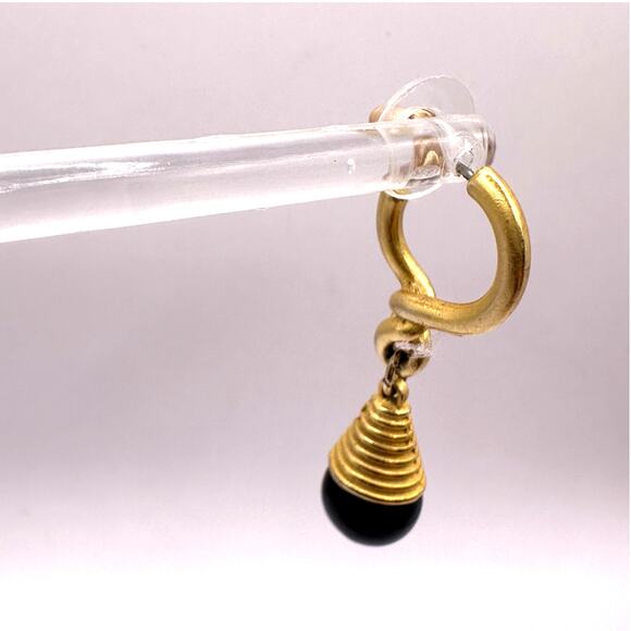 Gold Black Ball Retro Vintage Inspired Pierced Earring Dangle Drop Minimalist - Picture 7 of 8